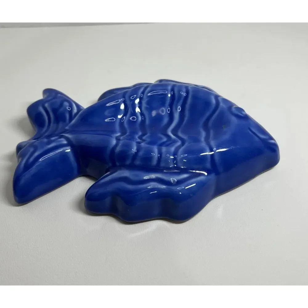 Vtg Treasure Craft Tropical Blue Fish Shaped Ceramic Spoon Rest Soap Dish USA